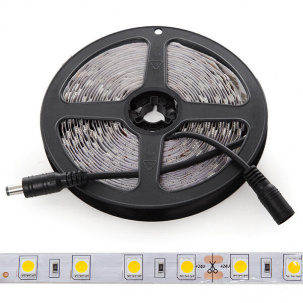 Tira de 300 LEDs 60W 7.000Lm CRI85 6000ºK SMD5050 24VDC IP20 x5M 40.000H [CA-5050-60-24-CW]-Blanco Frío