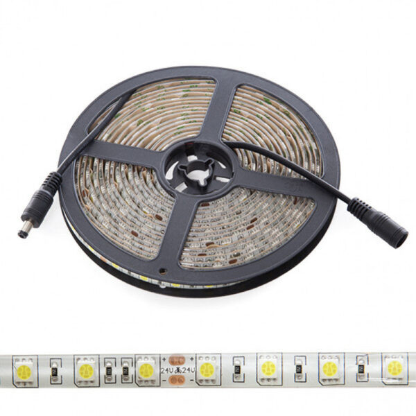 Tira de 300 LEDs 60W 7.000Lm CRI85 6000ºK SMD5050 24VDC IP65 x5M 40.000H [CA-5050-60-24-IP65-CW]-Blanco Frío