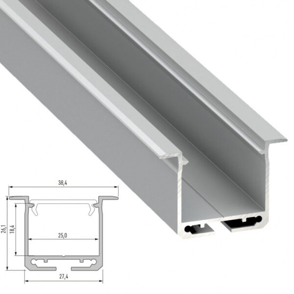 Perfíl Aluminio Tipo inDILEDA 2,02M - Anodizado Plata