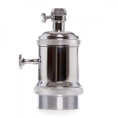 Portalámparas E27 Cobre Baquelita- Interruptor Rotativo, Color Cromo [AM-AH008]