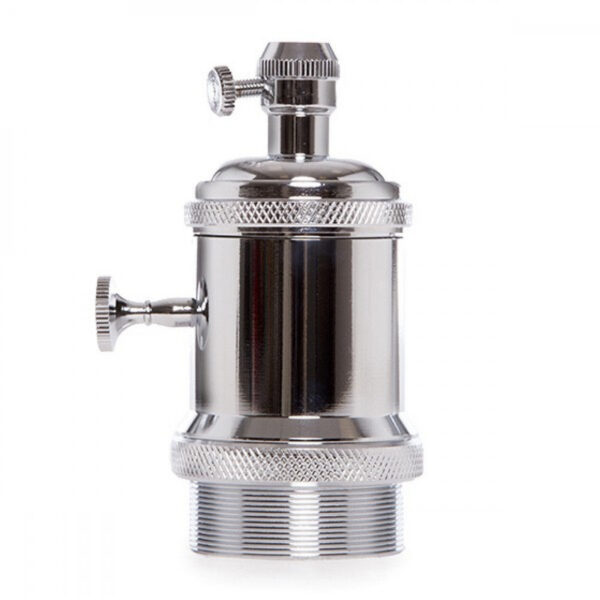 Portalámparas E27 Cobre Baquelita- Interruptor Rotativo, Color Cromo [AM-AH008]