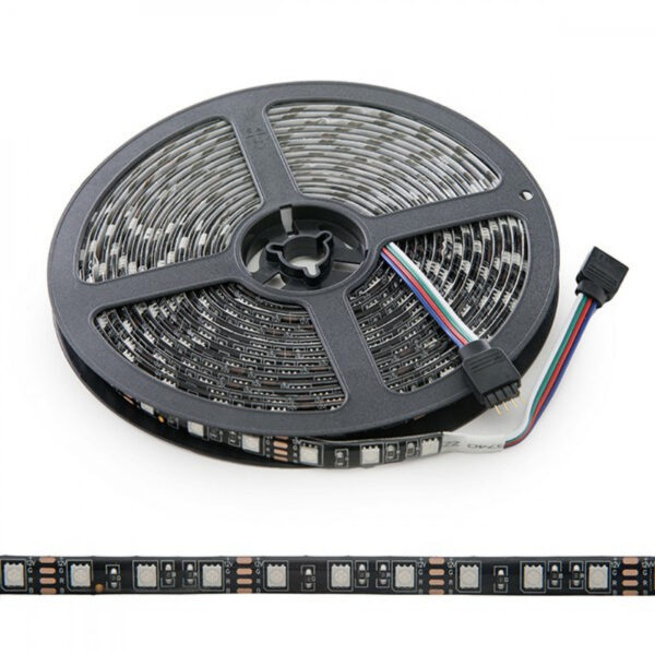 Tira de 300 LEDs 72W 4.200Lm SMD5050 12VDC IP65 Pcb Negro x5M 40.000H [CA-5050-300-IP65-B-RGB]-RGB