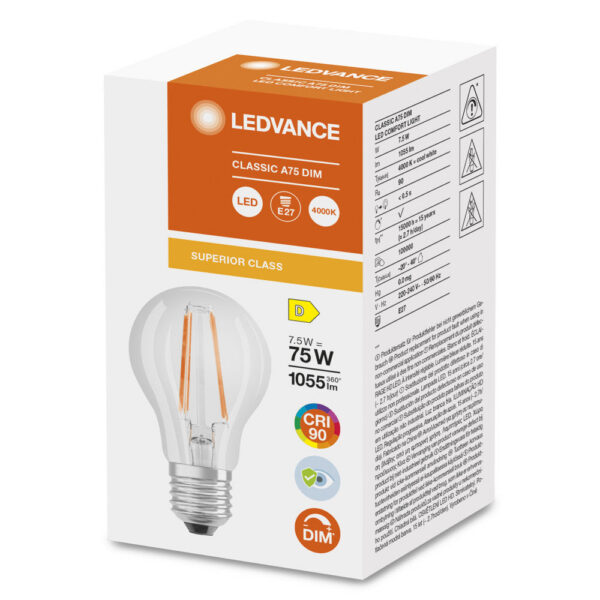 [LVE-4058075759107] Ledvance/Osram Bombilla LED "Classic" E27 7,5W 1055Lm 4000K 300º IP20 Regulable