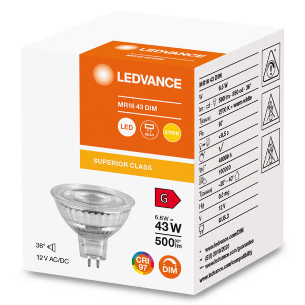 [LVE-4099854048111] Ledvance/Osram Bombilla LED Spot GU5,3 6,6W 500Lm 2700K 36º IP20 Regulable