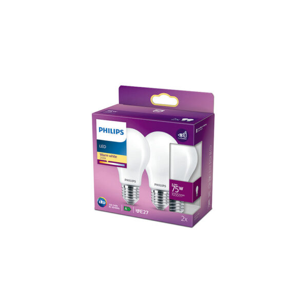 Pack 2 Bombilla LED Philips E27 A60  8.5W 1055Lm 2700K  [PH-8718699763633]