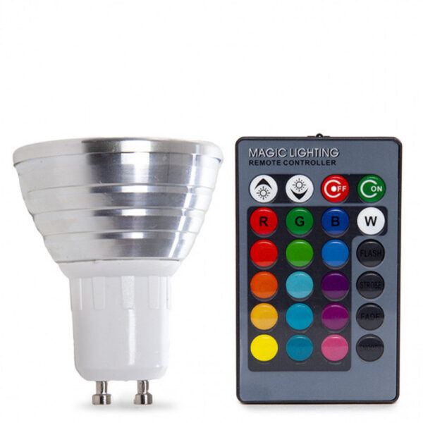 Bombilla LED GU10 3W RGB Mando a Distancia 40.000H [PL187220-GU10]