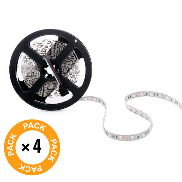 Pack 4 Tiras LED 72W 4200Lm 300 X SMD5050 12VDC IP33 x5M 40.000H [PL-219012-RGB-IP33-PK4-AP]