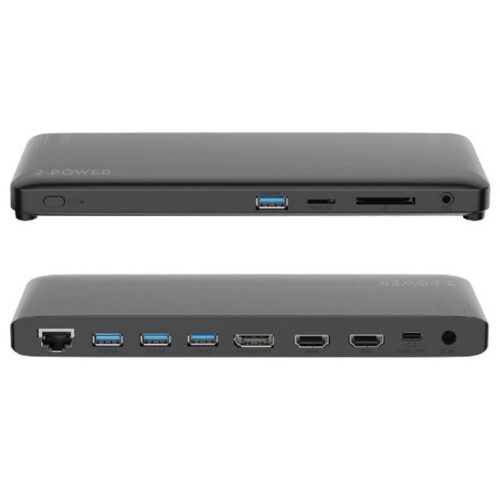 Docking Station USB-C 2-Power DOC0117A - 4xUSB, 2xHDMI, 1xDisplayPort, 1xRJ45, 1xJack, 1xLector SD - Gris