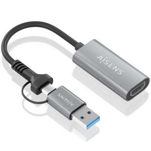 art_ais-adp20a109-0913_1 Conversor HDMI Aisens A109-0913/ USB + USB Tipo-C 3.1 Macho - HDMI Macho/ 15cm/ Gris