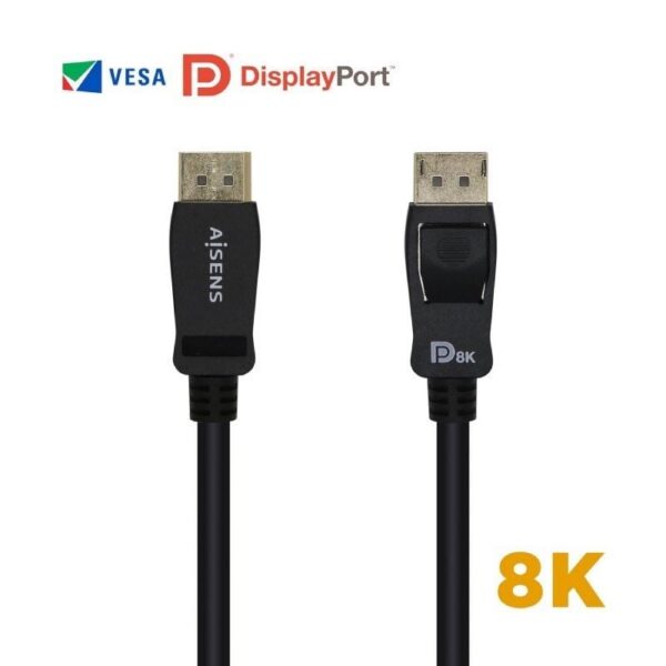 art_ais-cab20dp20a149-0433_1-2 Cable DisplayPort 1.4 8K Aisens A149-0433/ DisplayPort Macho - DisplayPort Macho/ 3m/ Certificado/ Negro