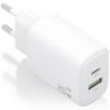 Cargador de Pared GaN Aisens A110-0909/ 1xUSB Tipo-C/ 1xUSB/ 20W/ Blanco