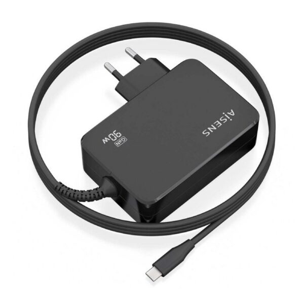Cargador de Pared GaN Aisens ASCH-1PD90WL034-BK/ 1xUSB Tipo-C + Cable 1.8m/ 90W