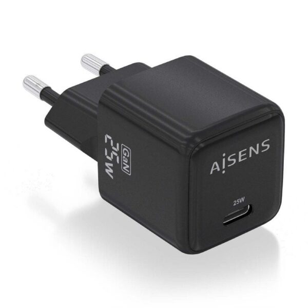Cargador de Pared GaN Aisens ASCH-25W1P013-BK/ 1xUSB Tipo-C/ 25W