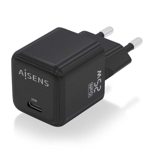 Cargador de Pared GaN Aisens ASCH-25W1P013-BK/ 1xUSB Tipo-C/ 25W
