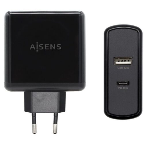 art_ais-carga20asch-2pd45a-bk_1 Cargador de Pared Aisens ASCH-2PD45A-BK/ 1xUSB Tipo-C/ 1x USB/ 57W