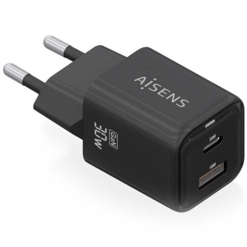 art_ais-carga20asch-30w2p021-bk_1 Cargador de Pared GaN Aisens ASCH-30W2P021-BK/ 1xUSB Tipo-C/ 1xUSB/ 30W
