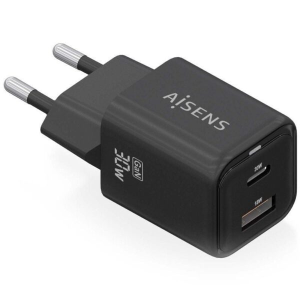 art_ais-carga20asch-30w2p021-bk_1 Cargador de Pared GaN Aisens ASCH-30W2P021-BK/ 1xUSB Tipo-C/ 1xUSB/ 30W