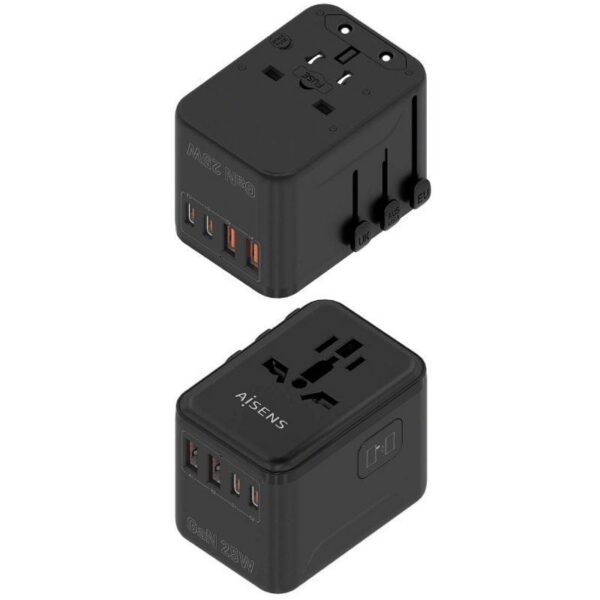 art_ais-carga20asps-2a2c08-bk_2 Cargador de Pared Universal GaN para Viaje Aisens ASPS-2A2C08-BK/ Toma de Corriente Universal/ 2xUSB Tipo-C/ 2xUSB/ 25W