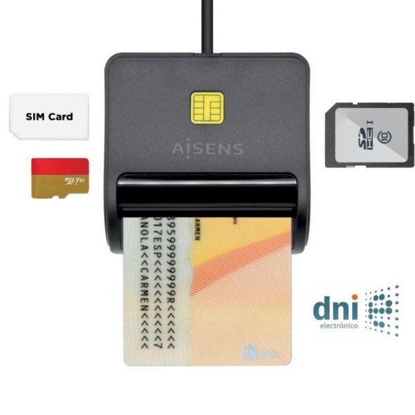 art_ais-dni20ascr-sn02sd-bk_1 Lector de DNI y Tarjetas Aisens ASCR-SN02SD-BK/ USB 2.0/ Negro