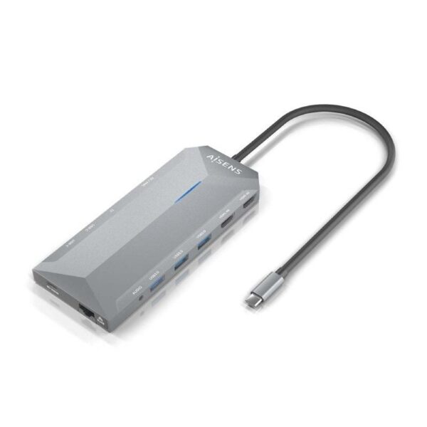 Docking USB Tipo-C Aisens ASUC-12P005-GR/ 2xHDMI 4K/ 3xUSB/ 2xUSB Tipo-C/ 1xRJ45/ 1xAudio/ 1xLector Tarjetas/ 1x Jack/ 1xUSB Tipo-C PD/ Gris