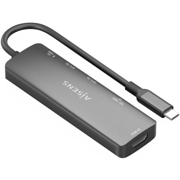 Docking USB Tipo-C Aisens ASUC-5P011-GR/ 1xHDMI 4K/ 2xUSB/ 1xUSB Tipo-C PD/ 1xLector Tarjetas/ Gris
