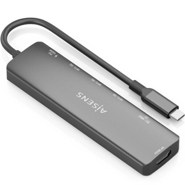 art_ais-hub20asuc-7p025-gr_2 Docking USB Tipo-C Aisens ASUC-7P025-GR/ 1xHDMI 4K/ 3xUSB/ 1xUSB Tipo-C PD/ 1xLector Tarjetas/ Gris