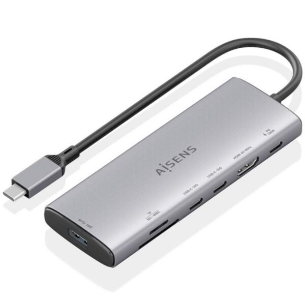 Docking USB Tipo-C Aisens ASUC-7P031-GR/ 1xHDMI 4K/ 1xUSB/ 2xUSB Tipo-C/ 1xLector Tarjetas/ 1xUSB Tipo-C PD/ Gris
