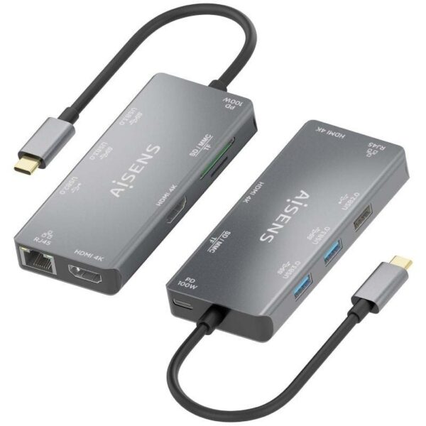 art_ais-hub20asuc-9p018-gr_2 Docking USB Tipo-C Aisens ASUC-9P018-GR/ 2xHDMI 4K/ 3xUSB/ 1xRJ45/ 1xLector Tarjetas/ 1xUSB Tipo-C PD/ Gris