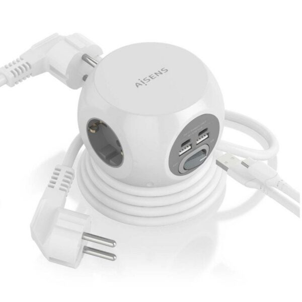 Regleta con Interruptor Aisens ASPS-2A2C04-W - 3 Tomas Schuko + 2 USB-C + 2 USB-A - Blanco