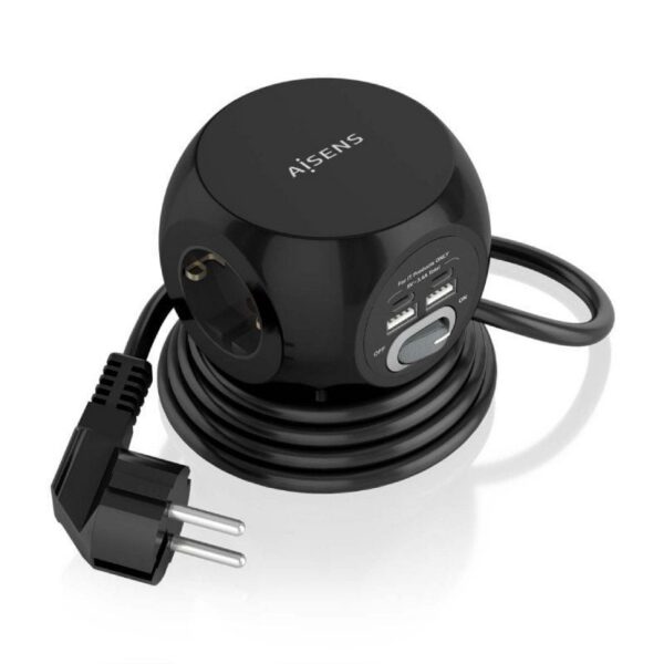art_ais-regleta20asps-2a2c05-bk_1-2 Regleta con Interruptor Aisens ASPS-2A2C05-BK/ 3 Tomas de Corriente/ 2 USB Tipo-C/ 2 USB/ Cable 1.4m/ Negro