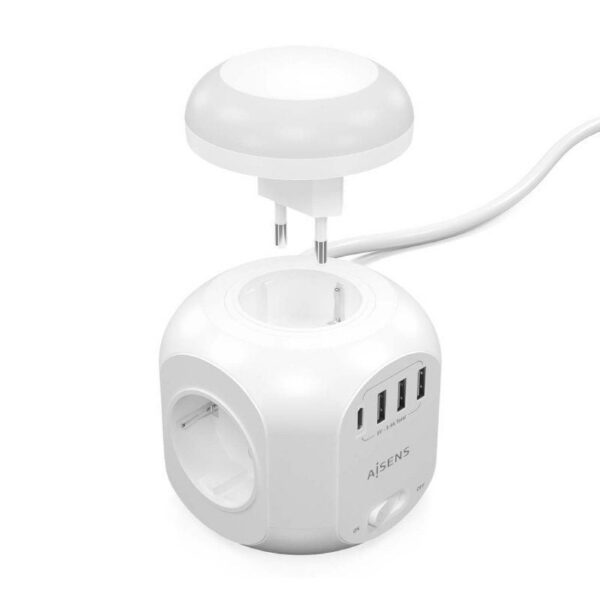 art_ais-regleta20asps-3a1cl01-w_2 Regleta con Interruptor y Luz Nocturna Aisens ASPS-3A1CL01-W/ 4 Tomas de Corriente/ 1 USB Tipo-C/ 3 USB/ Cable 1.8m/ Blanco