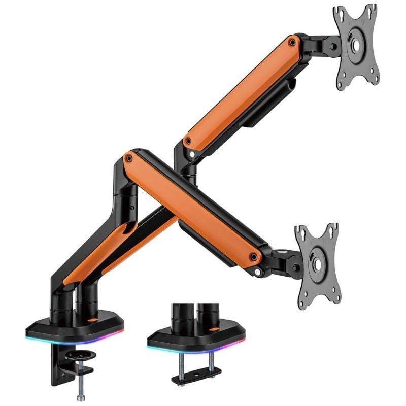 Soporte de Mesa Gaming con Contrapeso para 2 Monitores y TV Aisens DT32TSR-251/ Giratorio/ Inclinable/ hasta 9kg/ con Iluminación RGB