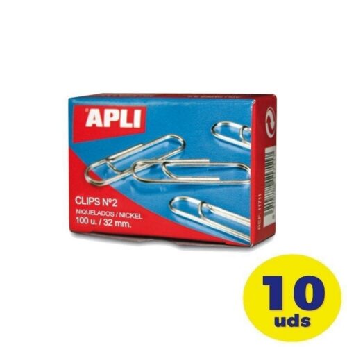 art_api-clip20plateado20caja2010u_1-2 Pack de 10 cajas de 100 Clips Nº2 Apli 11714/ Plata