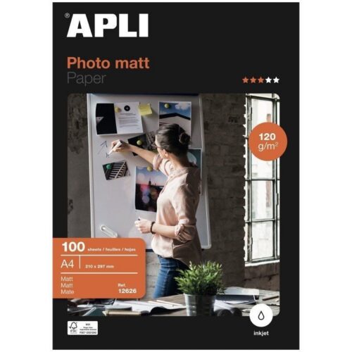 art_api-papel2012626_1-2 Papel Fotográfico Apli Matt 12626/ DIN A4/ 120g/ 100 Hojas/ Mate