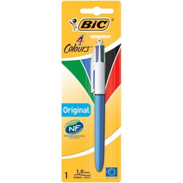 Caja de Bolígrafos de Tinta de Aceite Retráctil Bic 4 Colours Original 802077/ 1 unidad/ 4 Colores de Tinta/ Cuerpo Color Azul