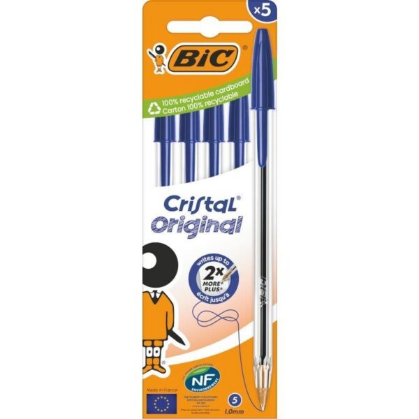 art_bic-cristal20azul20caja205u_1-2 Bolígrafo de Tinta de Aceite Bic Cristal Original 516344/ 5 unidades/ Azul