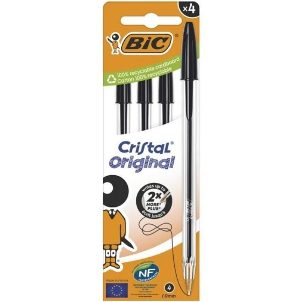 art_bic-cristal20negro20516335_1 Bolígrafos de Tinta de Aceite Bic Cristal Original 516335/ 4 unidades/ Negros