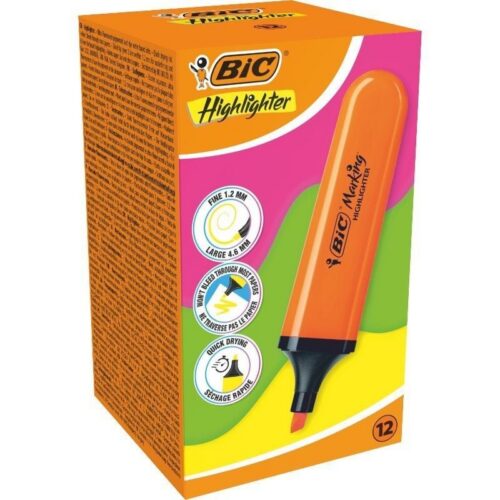 art_bic-fluorescente20fla20n20or2012_1-2 Caja de Marcadores Fluorescentes Bic Highlighter Flat Neón/ 12 unidades/ Naranjas