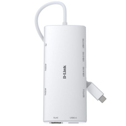 Docking USB Tipo-C D-Link DUP-A01/ 1xUSB/ 2xUSB Tipo-C/ 2xHDMI 4K/ 1xRJ45/ 1xLector de Tarjetas/ 1xUSB Tipo-C PD/ Blanco