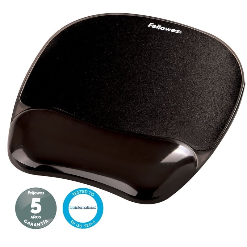 Alfombrilla Ergonómica Fellowes 9112101 - Reposamuñecas de Gel Negro 25x20cm