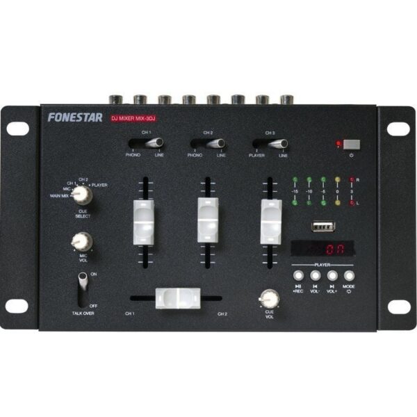 Mezclador DJ Fonestar MIX-3DJ - 3 Canales + Bluetooth y USB