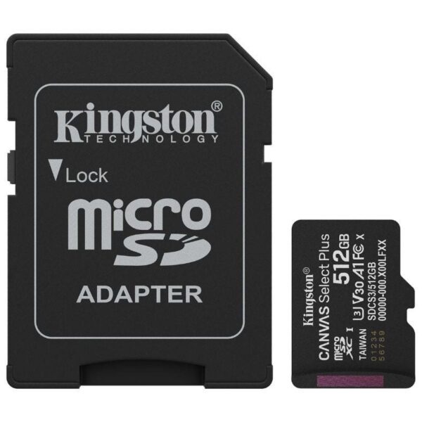 Tarjeta de Memoria Kingston CANVAS Select Plus 512GB microSD XC con Adaptador/ Clase 10/ 150MBs