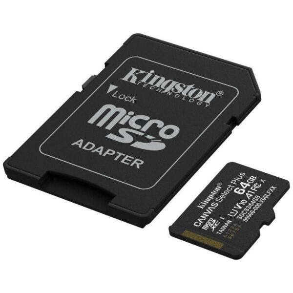 Tarjeta de Memoria Kingston CANVAS Select Plus 64GB microSD XC con Adaptador/ Clase 10/ 100MBs