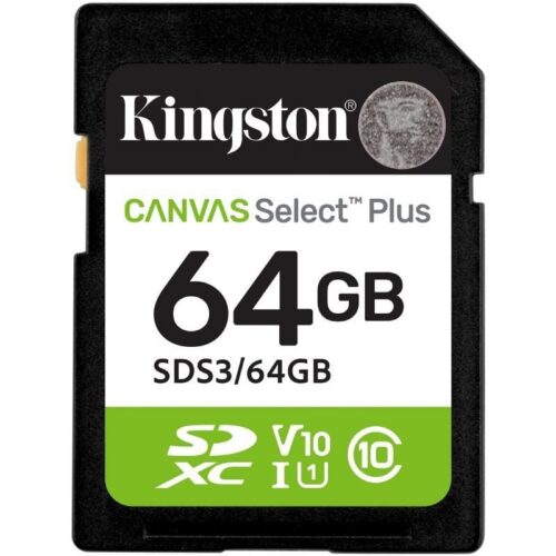 Tarjeta de Memoria Kingston CANVAS Select Plus 64GB SD XC/ Clase 10/ 100MBs