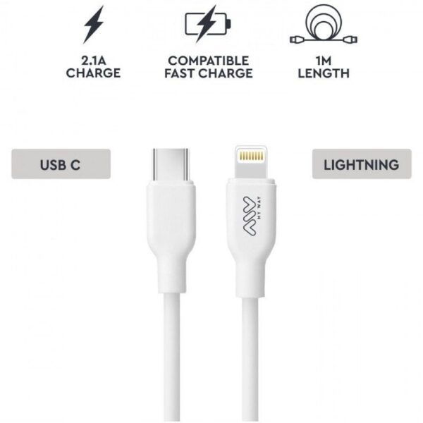 art_myw-cab20mwusc0023_2 Cable USB 2.0 Tipo-C Lightning Myway MWUSC0023/ USB Tipo-C Macho - Lightning Macho/ 1m/ Blanco