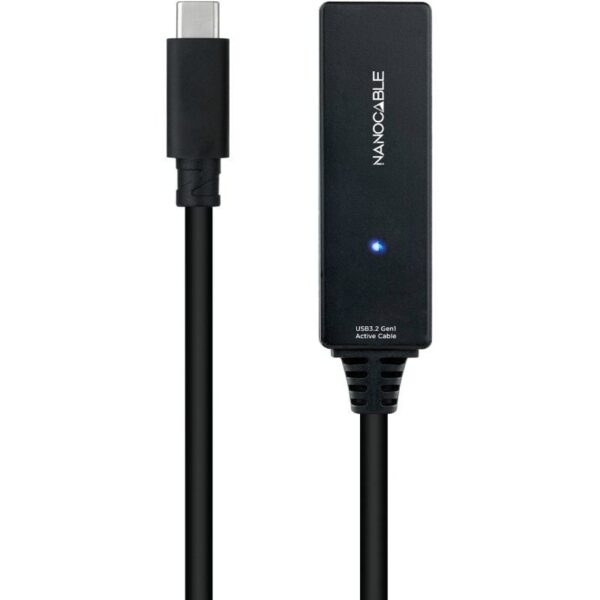 Cable Alargador USB Tipo-C 3.2 con Amplificador Nanocable 10.01.1311/ USB Tipo-C Macho - USB Tipo-C Hembra/ 5m/ Negro