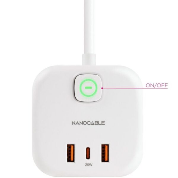 Regleta Nanocable 10.37.0011/ 3 Tomas de corriente/ 2 USB - 1 USB Tipo-C/ Cable 1.4m/ Blanca