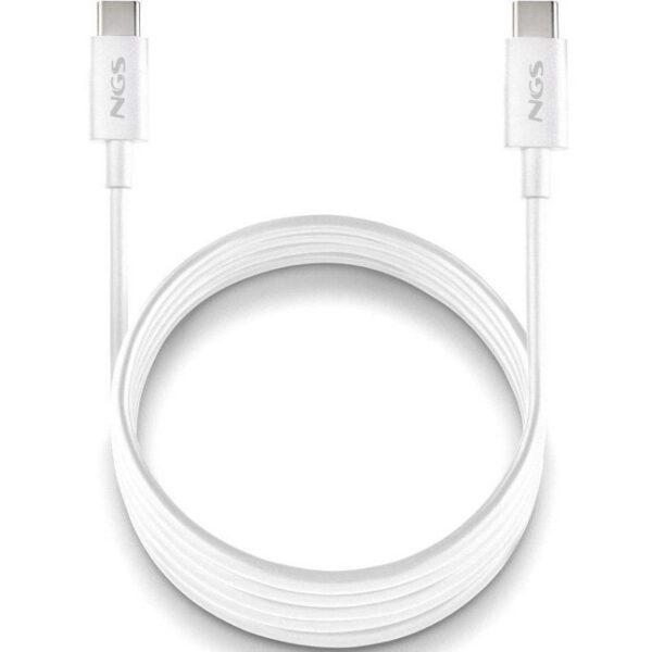 Cable USB 2.0 Tipo-C NGS ZYRO 60W-1/ USB Tipo-C Macho - USB Tipo-C Macho/ Hasta 60W/ 480Mbps/ 1m/ Blanco