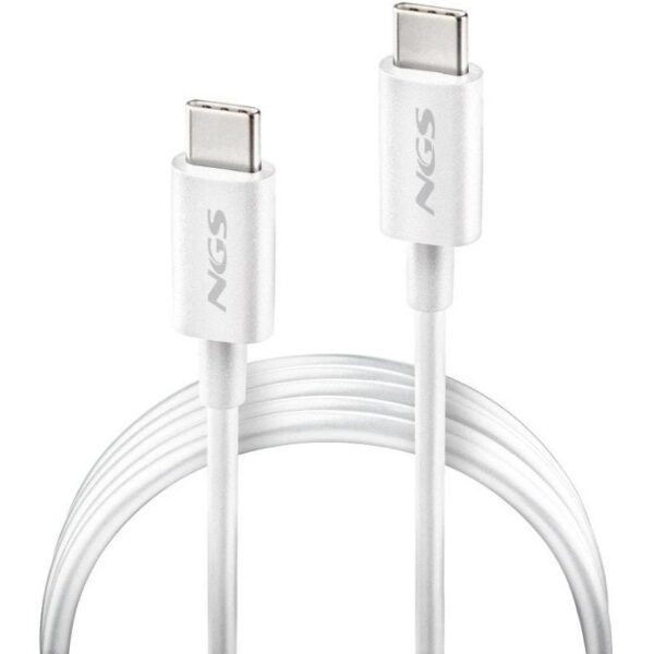 Cable USB 2.0 Tipo-C NGS ZYRO 60W-1/ USB Tipo-C Macho - USB Tipo-C Macho/ Hasta 60W/ 480Mbps/ 1m/ Blanco