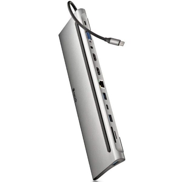 Docking USB Tipo-C NGS WonderDock12/ 3xUSB/ 2xHDMI 4K/ 1xVGA/ 1xRJ45/ 1xLector de Tarjetas/ 1xJack 3.5/ 1xUSB Tipo-C PD/ Gris